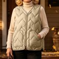 thumbnail image 4 of Women's Lightweight Padded Sleeveless Vest Solid Basic Layering Quilted Gilet Loose Fit Fall Winter Casual Warm Waistcoat with Pocket Khaki, 4 of 5