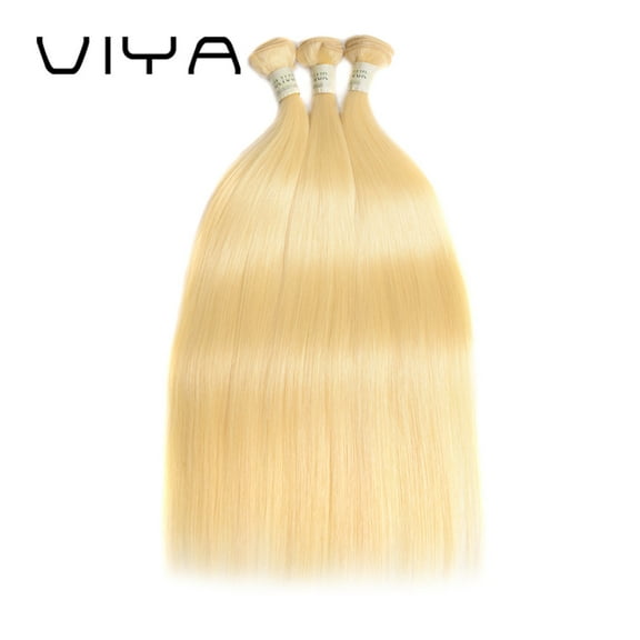 VIYA Silky Straight Human Hair Weave Golden Honey Blonde Color 613 16 Inch 3 Bundles/Pack For Women