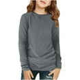 thumbnail image 3 of lkfuzj Girls Long Sleeve Shirts Casual Crewneck Tops Loose Fit Plain Tunic 2025 Fashion Spring Clothes for Kid 5-14 Years - Gray, 3 of 9