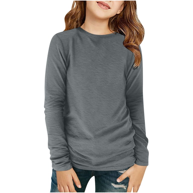 Plebaso Chemises à Manches Longues pour Garçons Filles Col Rond Décontracté Blouses Basiques Unies Enfants Printemps Été Hauts