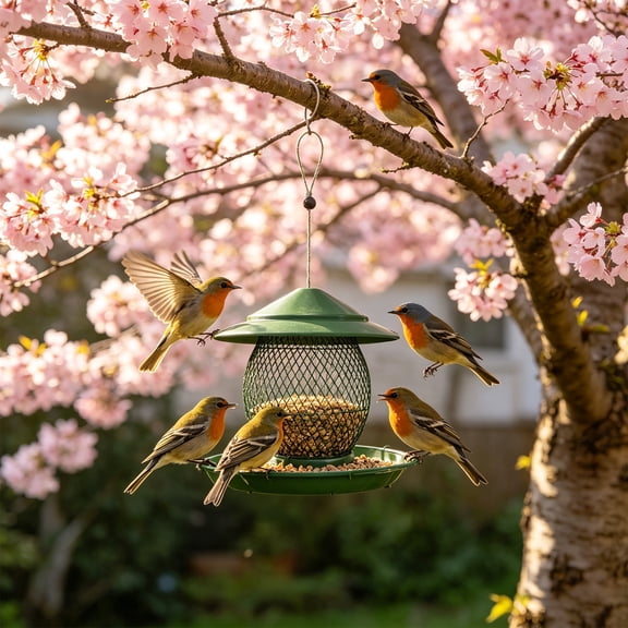 Green Squirrel Proof Hanging Bird Feeder with Weight Activated Shield, Heavy Duty Metal Wild Bird Feeders for Outside Yard, 15.75x6.5 In