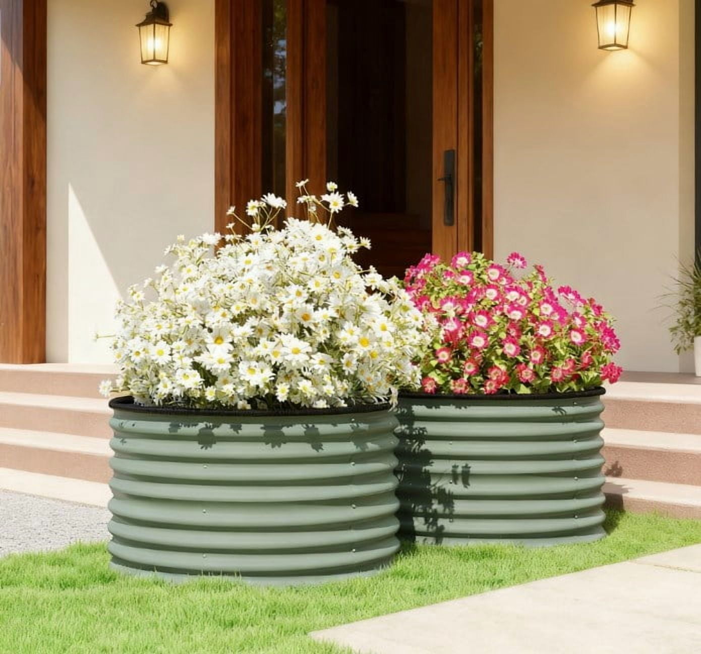 Set of 2 Raised Garden Bed, Metal Planter Box with Safety Edging
