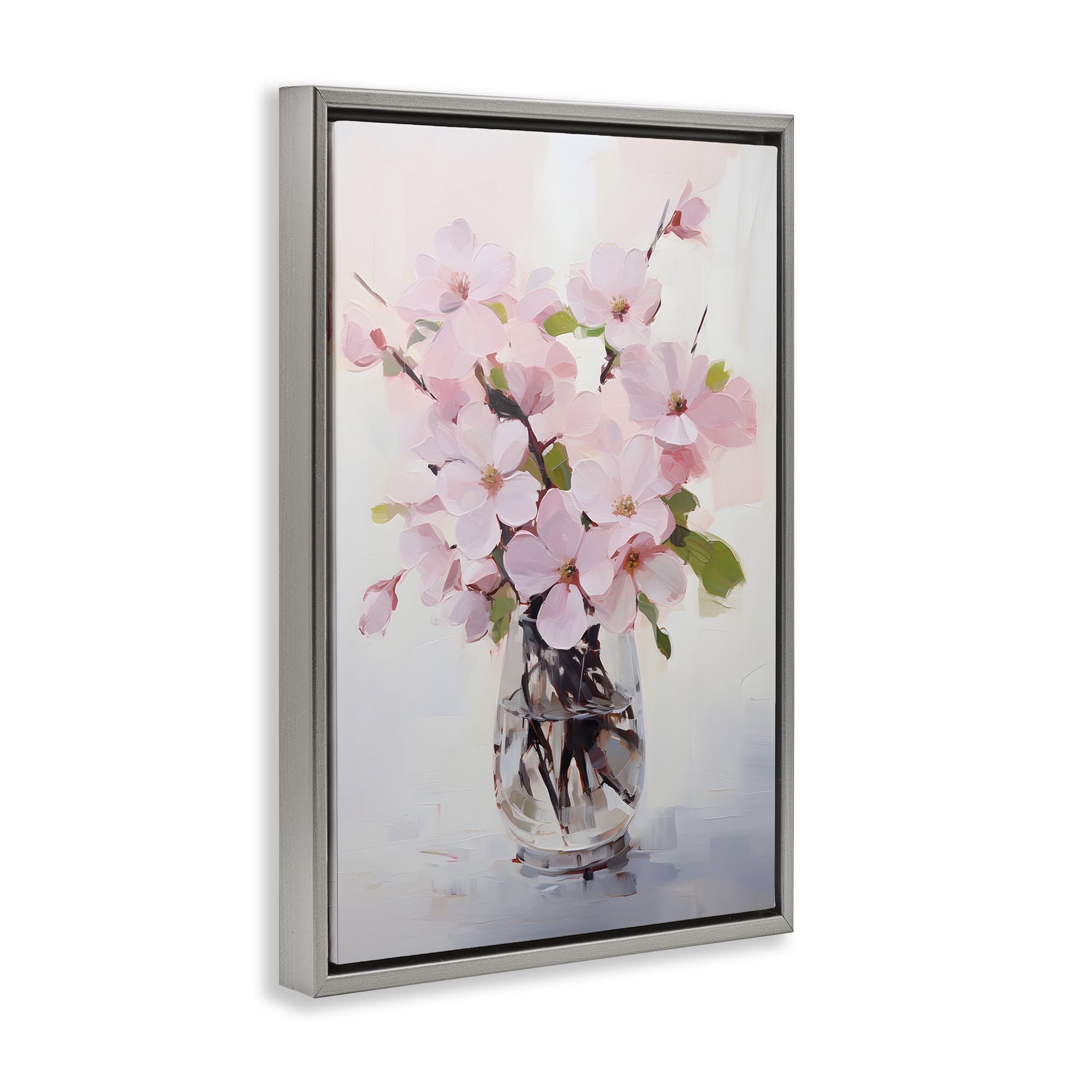 Stupell Industries Rosy Flower Vase Botanical & Floral Painting Gray Floater Framed Art Print Wall Art, 17 x 25