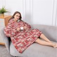 thumbnail image 5 of Oversized Wearable Blanket Hoodie,Red Christmas Patchwork Pattern Sherpa Blanket Hoodie with Super Pockets,Super Warm Fuzzy Pullover for Women & Men, 5 of 6