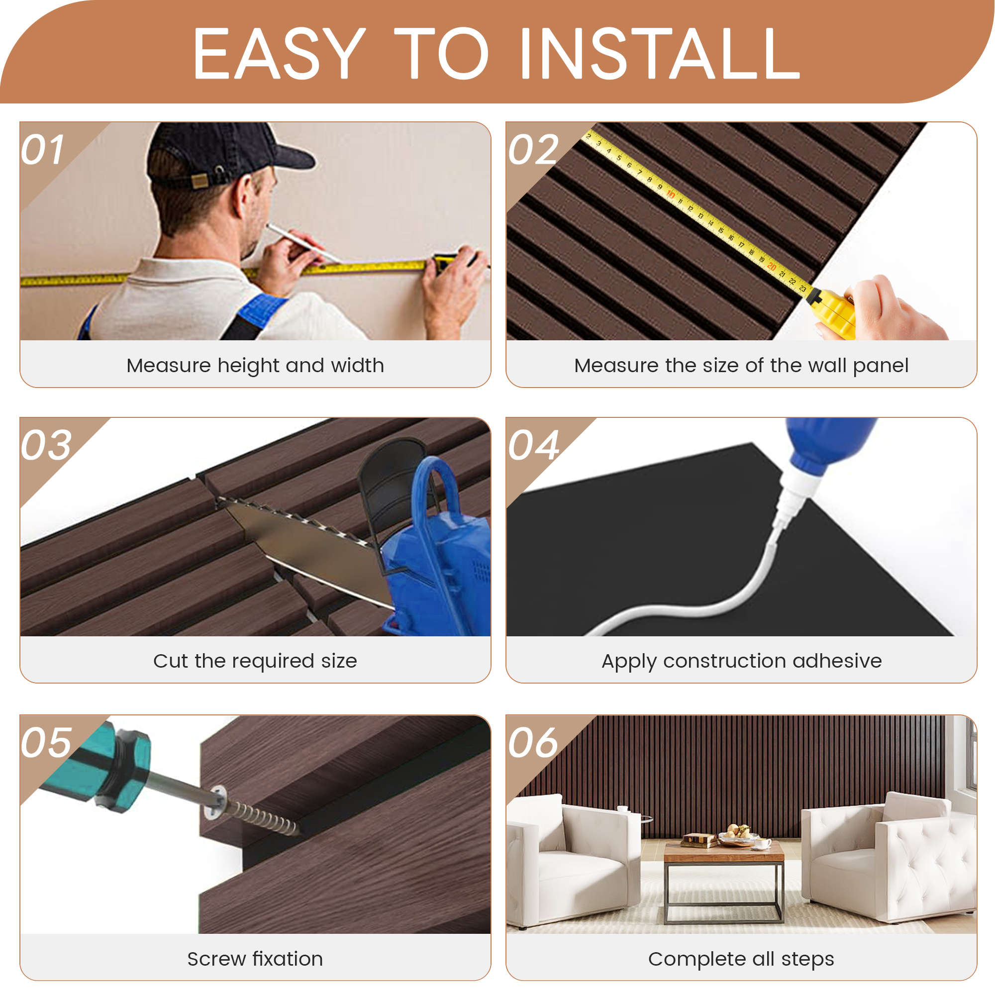 Melocadol 2Pcs Sound Proof Wood Slat Panels, 47.4" x 23.6" Acoustic Wall Panels for Interior Wall Decor Noise Cancelling, Sound Absorbing Panel, Easy to Install, Brown