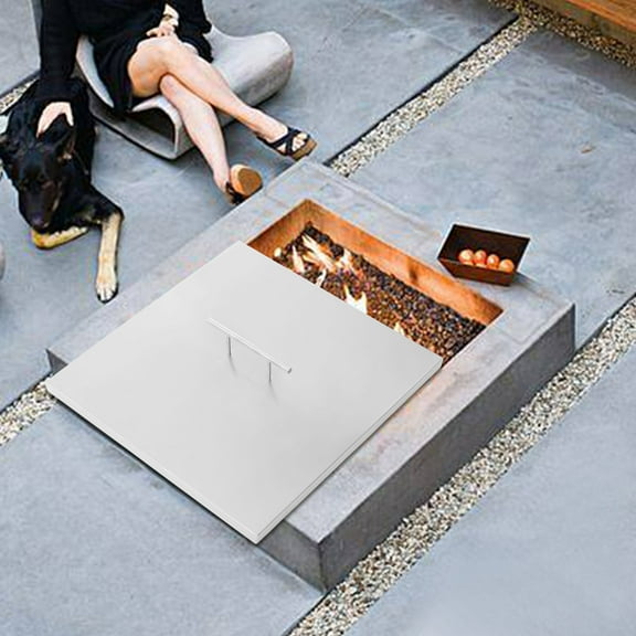 Silver Stainless Steel 21x21 Inch Square Fire Pit Cover Thickened Waterproof And Dustproof Outdoor Fireplace Protection Cover