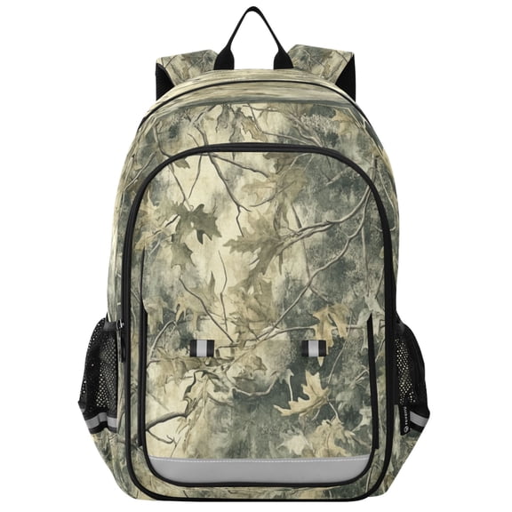 Flip-Top Backpack 17L Capacity Lightweight Bookpack Reflective Safety Strips & Adjustable Chest Strap Green Camouflage Pattern