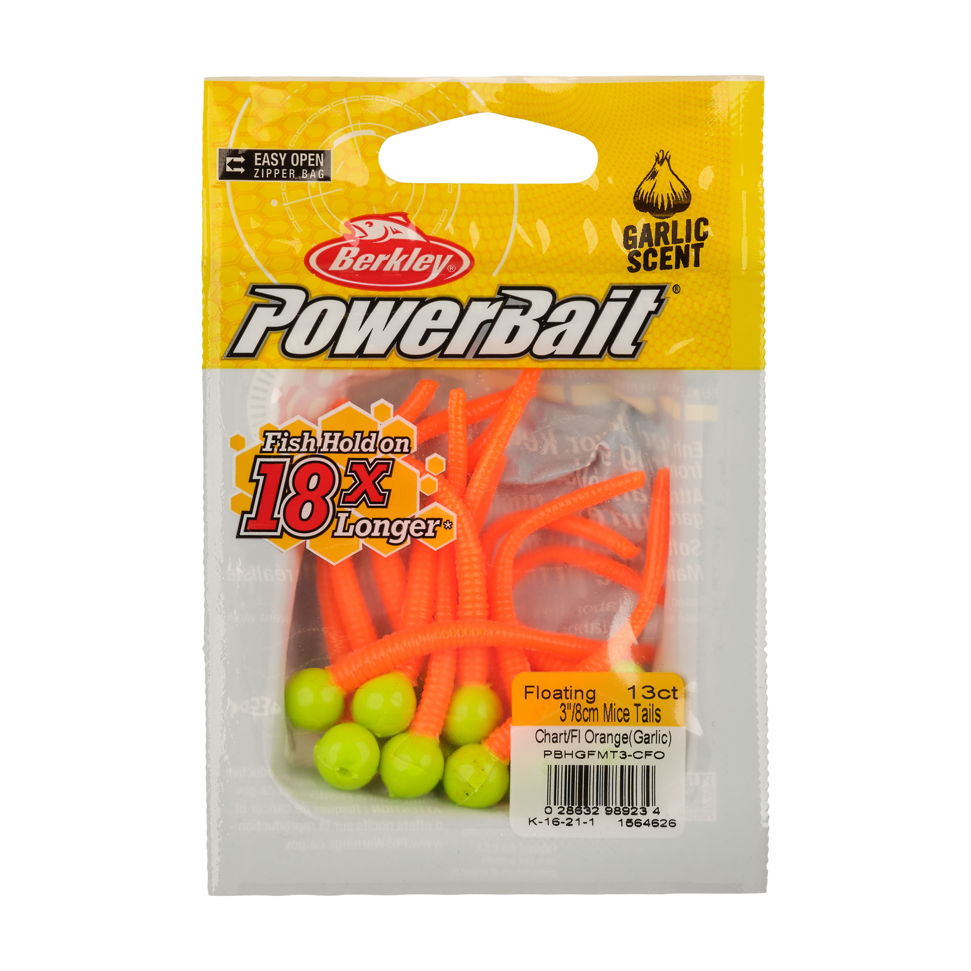 Berkley PowerBait Floating Mice Tails Fishing Bait, Chartreuse/Fluorescent Orange, 3in | 8cm