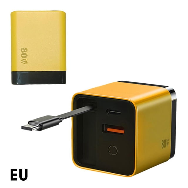 Cikiki 3 in 1 GaN Charger, 80W Charger Block, Scalable 80W Max Module with Retractable Type-C Cable and 2 USB Ports, 80 Watt All in One Phone Wall Plug