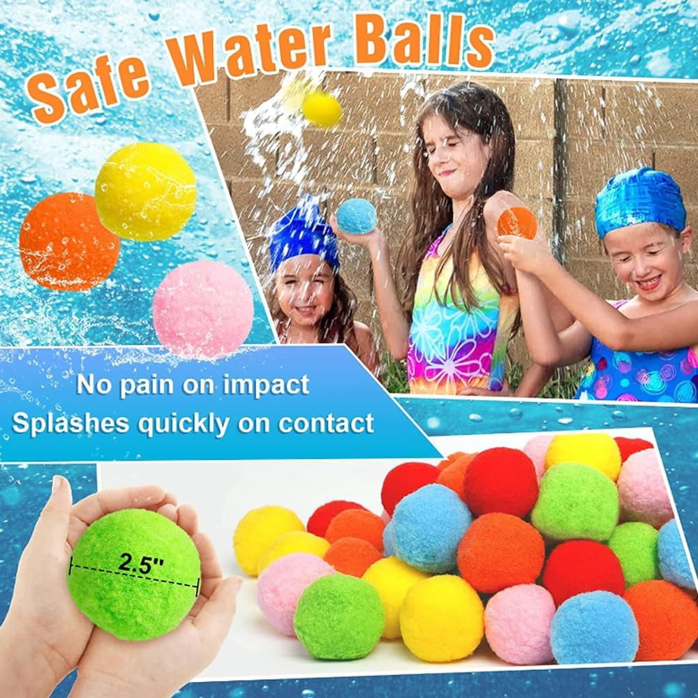 Kiddospace Reusable Water Sponge Balls, Colorful Quick Fill Water Balls Self Sealing Bombs Splash Ball, Refillable Water Balloons, Reusable Water Balloons for Outdoor Games (120pcs)