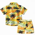 thumbnail image 3 of kaprioy Toddler Baby Boy Summer Outfits Little Kids Hawaiian Clothes Short Sets Sunset Palm Leave Top Shirt T-shirt Tops Shorts 2PCS Clothes Set, 3 of 7