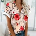 thumbnail image 2 of DeHolifer Shirt for Women Floral Print Turndown Collar Short Sleeve Button Loose Casual Blouse Shirt Hot Pink XL, 2 of 5