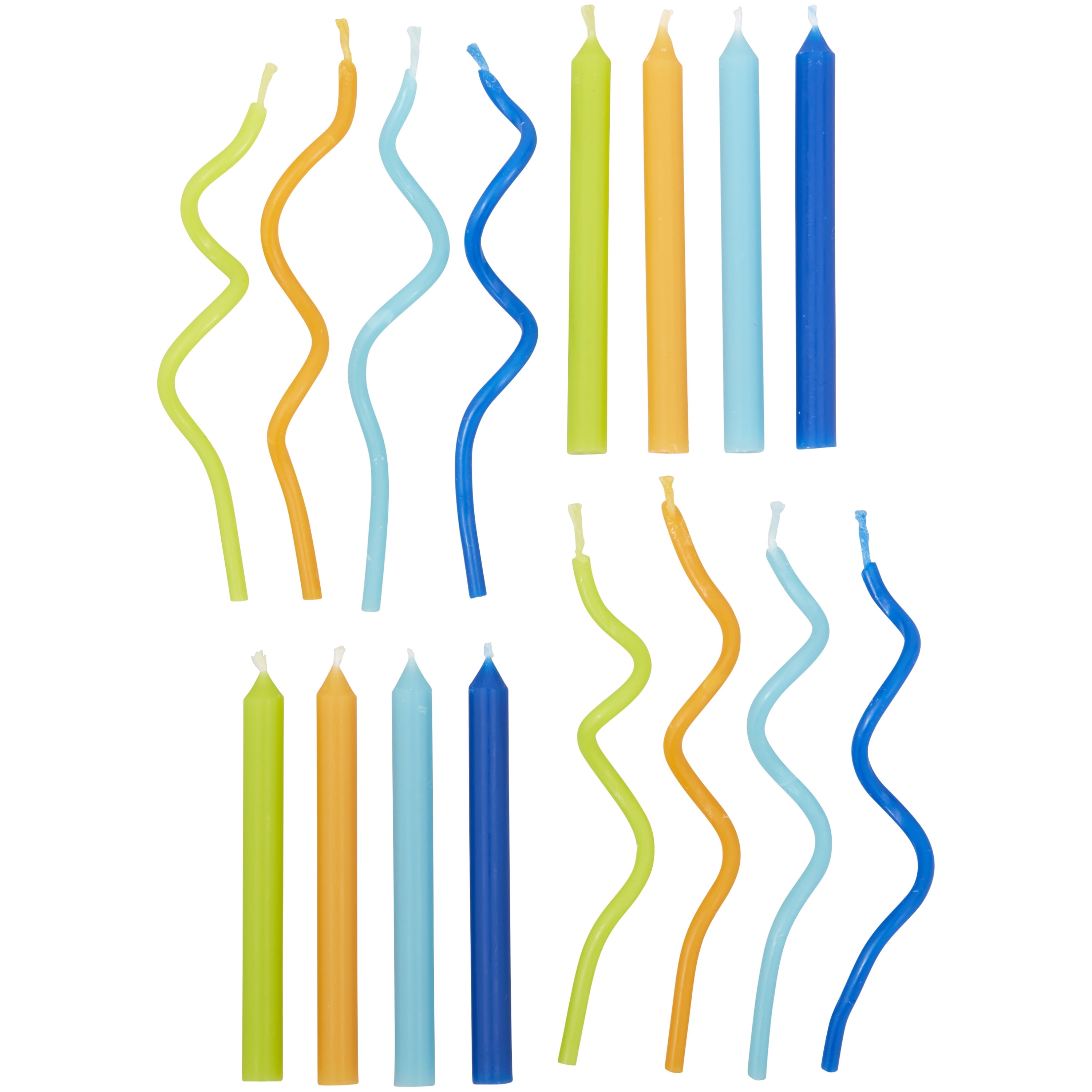 (6 pack) Great Value Bright Straight & Wavy Birthday Candles, Assorted Colors, 16 Count