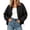 Black, variant on Women Color Block Jacket Collar Cropped Zip Up Jacket Oversized Utility Bomber Coat with Drawstring Hem & Patch Pockets