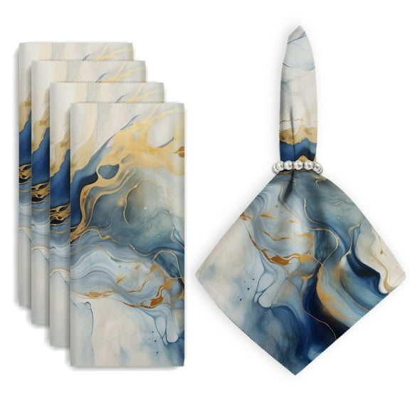 Bahomeck Napkins Set Of 4 Reusable Washable Square Fabric Dining Table Napkins Weddings Party Dinner Decor,18*18 Inch,Abstract Blue And Gold Painting With Luxury Marble