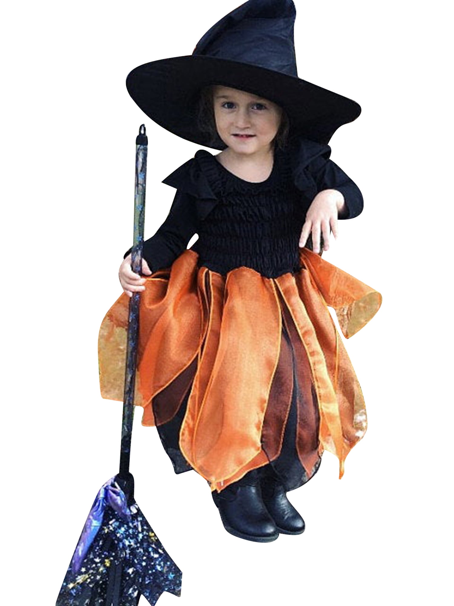 Toddler Kids Baby Girls Halloween Costume Witch Clothes Party Dresses+Hat Outfit