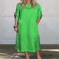 thumbnail image 2 of Lindbes Nouvelle Robe d'Été Ample Décontractée Couleur Unie Manches Courtes en Coton Lin, 2 of 7