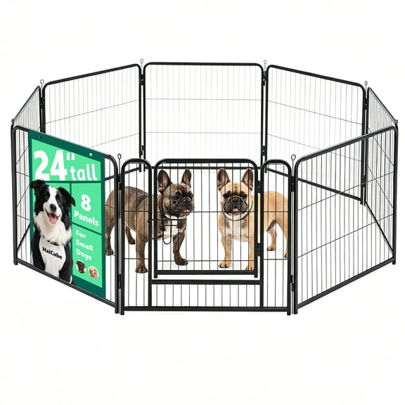 HaiCube Dog Playpen for Small Dogs, 24" 8 Panels Heavy Duty Metal Pet Playpen with Door, Foldable Indoor Outdoor Puppy Exercise Pen Fence