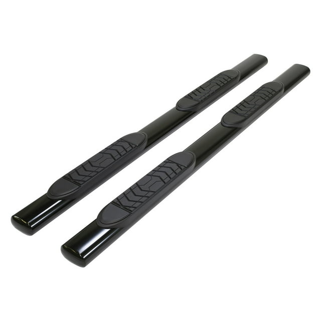 TrailFX Nerf Bar A7003B TFX 5 Oval Straight Side Bars; With Step Pads; 5 Inch Oval Straight; Powder Coated; Black; Steel; With Welded End Caps; Frame Body Mount Bolts