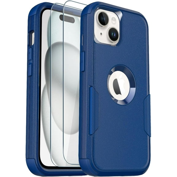 for iPhone 15 Case, [2 Tempered Glass Screen Protector] [10 FT Military Dropproof], Non-Slip Shockproof iPhone 15 Phone Case 6.1 Inch(Blue)