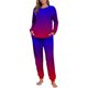 thumbnail image 4 of Conjunto de pijama informal de invierno para mujer, de doble cara, con cuello redondo estampado, manga larga, top anudado a mano, pantalones con cordón ajustable, ropa de casa, blusa de poliéster., 4 of 7