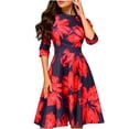 thumbnail image 2 of RKSTN Robes pour Femmes 2023 Mode d'Automne Robe de Soirée Ligne A Rétro Robe à Imprimé Floral Col Rond Manches Longues Fermeture Éclair au Dos Robe de Cocktail, 2 of 6