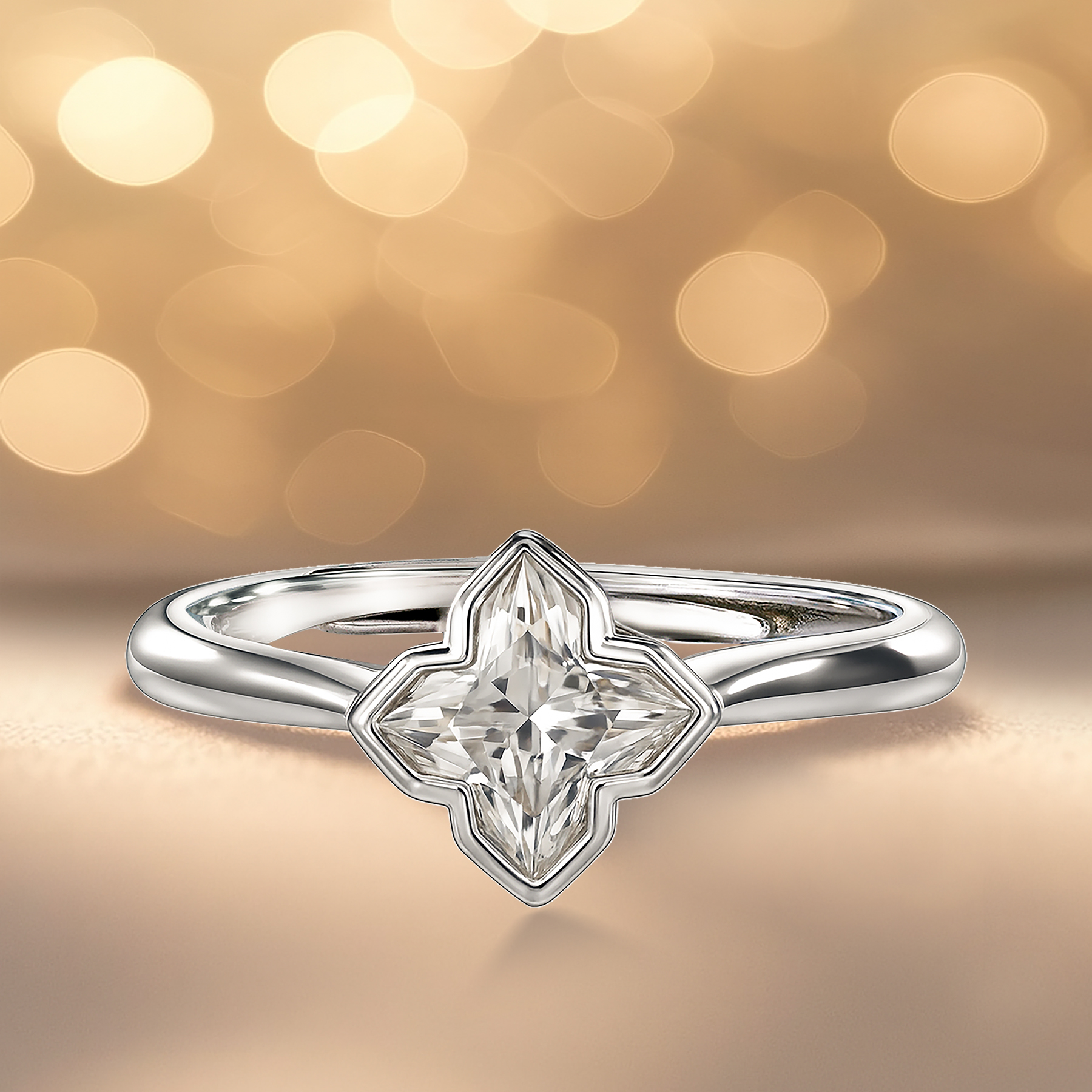 JeenMata 2.7 Carat Flower Inspired Moissanite Engagement Ring - 18K White Gold Plating Promise Ring for Women