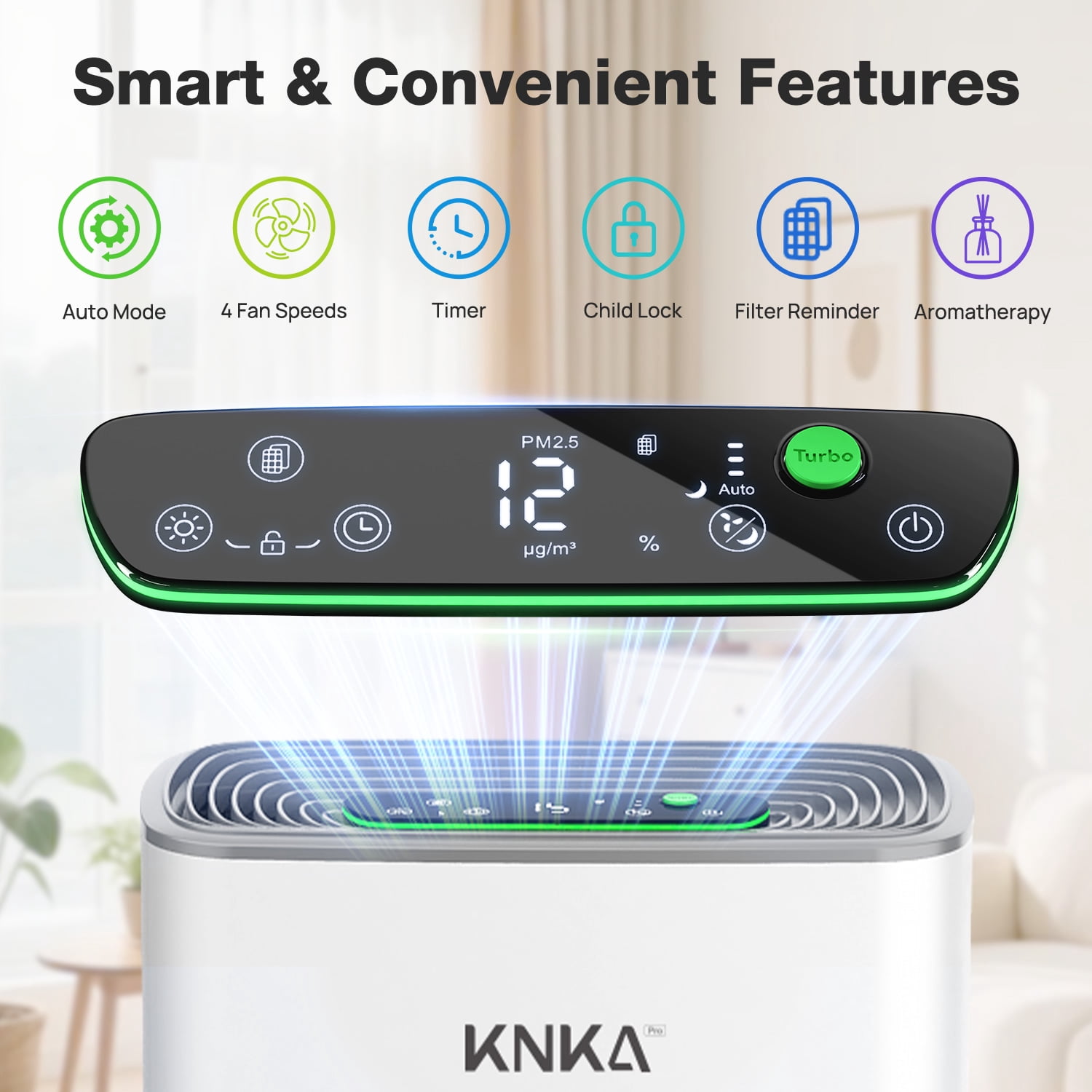 Air Purifier for Home Large Room Up to 1123 ft², H13 HEPA Air Purifier for Home Pets Allergies, Air Quality Monitor, Washable Pre-Filter, Auto & Quiet Sleep Mode for Smoke, Dust, Odor & Pollen