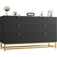 thumbnail image 3 of EastVita 53.5 inch Wide Modern 6 Drawer Dresser Wide Chest with Gold Metal Legs and Handles Wood Storage Organizer for Bedroom Living Room Hallway Black, 3 of 8