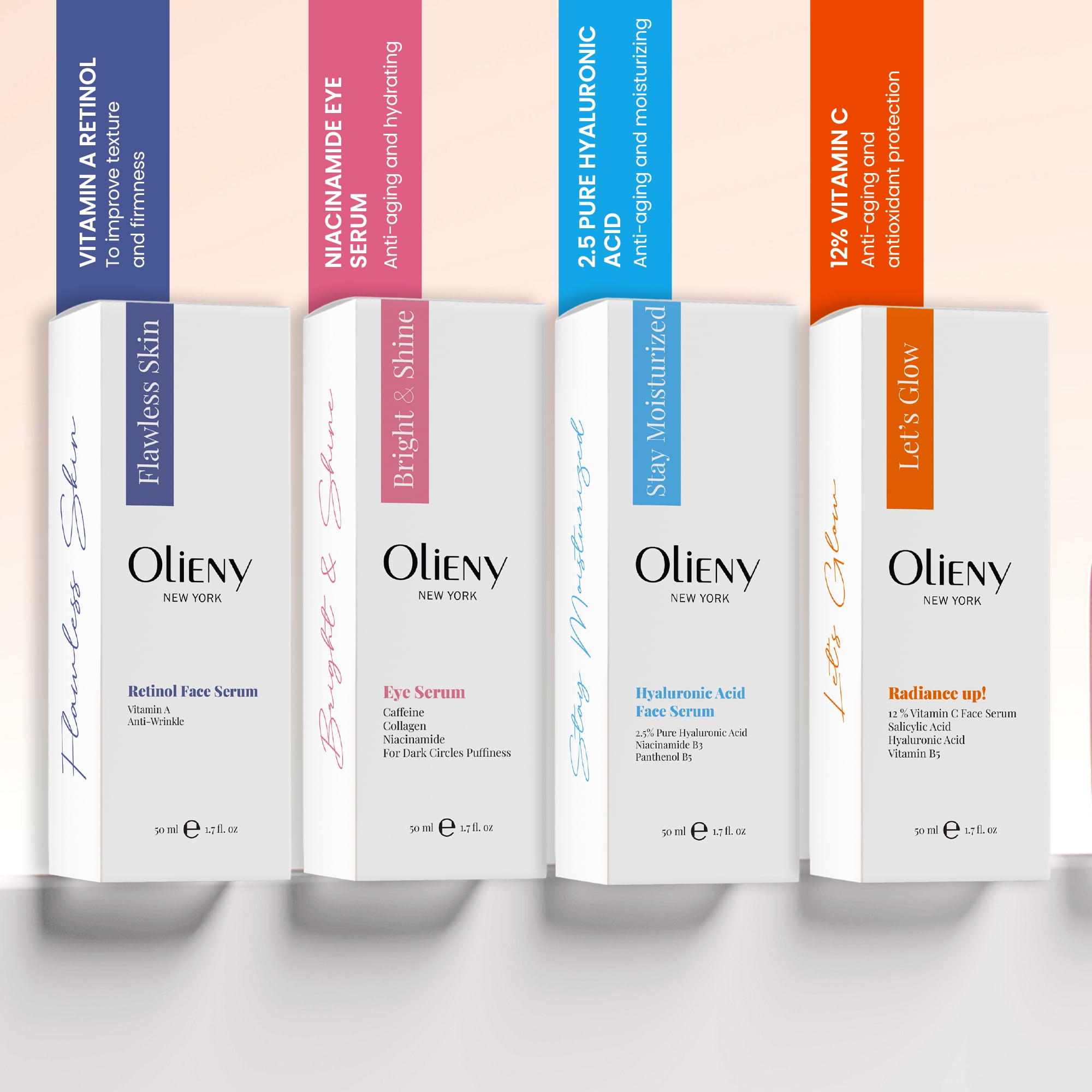 Olieny Hyaluronic Acid, Retinol, Vitamin C Face and Eye Serum for Dark Circles and Puffiness, 4 Pack