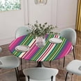 thumbnail image 2 of Rainbow Stripes Fitted Tablecloth with Elastic Edged, Round Table Cloth for Dining Table, Farmhouse Colorful Abstract Striped Waterproof Oil Proof Table Cover for Indoor Outdoor 36"-44", 2 of 8