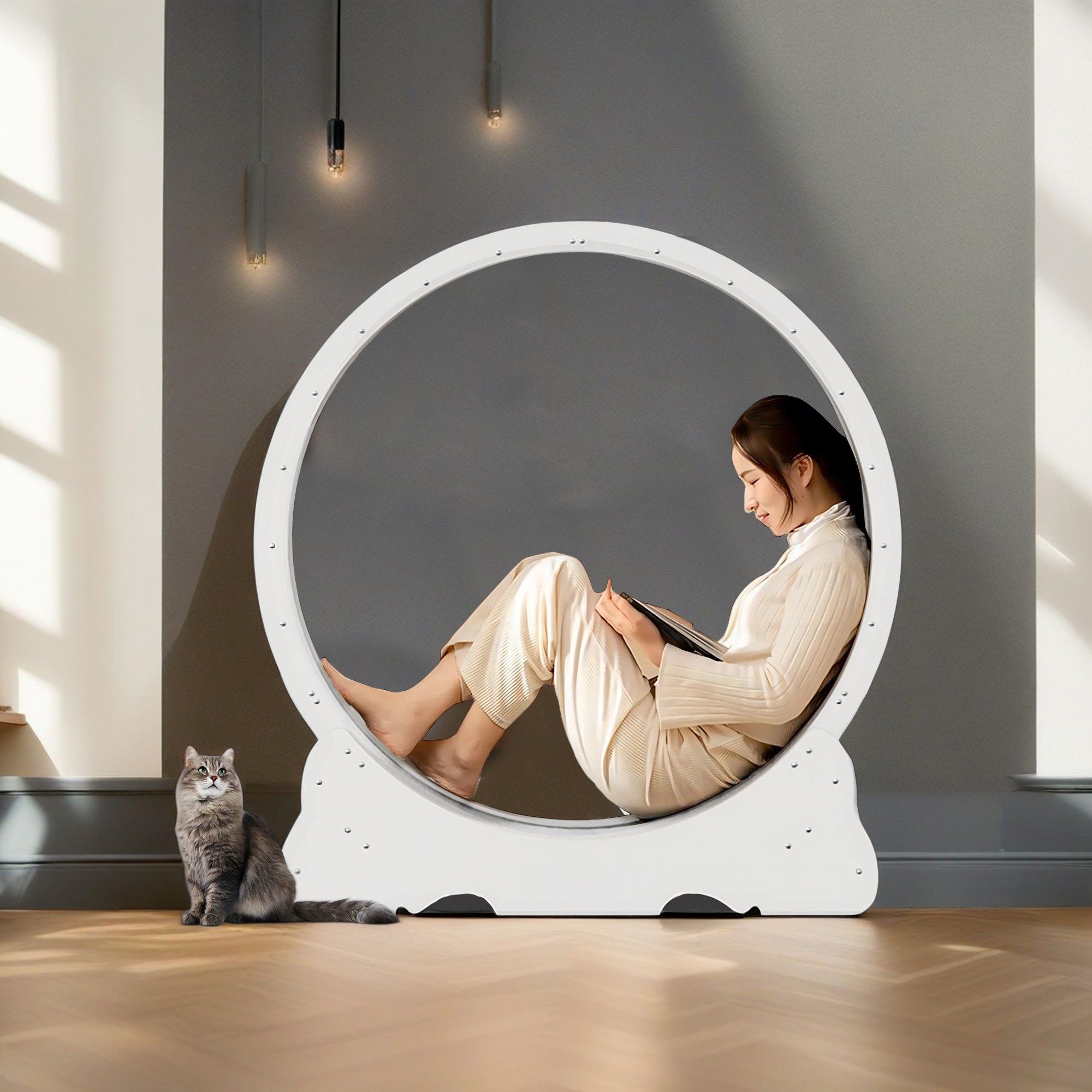 Pefilos 45" Large Cat Treadmill, Cat Exercise Treadmill with Carpeted Runway, Running Wheels For Indoor Cats, Cat Hamster Treadmill Wheel, Cat Gifts, White