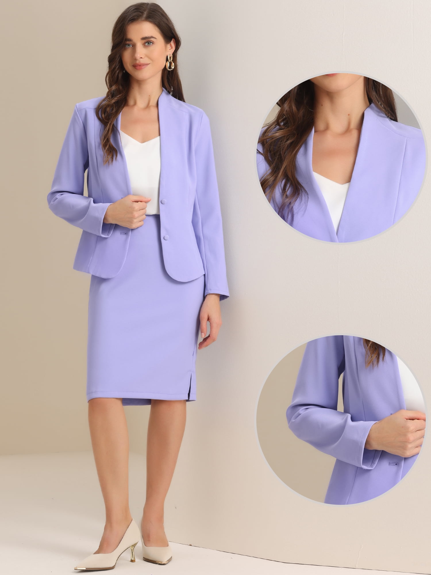 DARING DIVA Women's 2-Piece Business Blazer Pencil Skirt Suit Set XL Light Purple