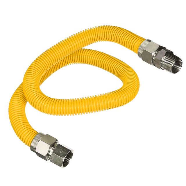 Highcraft GUHD-ZD14-72J Gas Line Hose 3/8'' O.D. x 72'' Length with 0.38 in. FIP x MIP Fitting, Yellow Coated Stainless Steel Flexible Connector, 72 Inch
