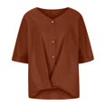 thumbnail image 5 of Timegard Womens Tops Plus Size Cotton Linen V Neck Button 1/2 Sleeve Loose Blouse Summer Casual Tops, 5 of 7