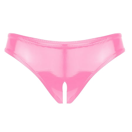 Aiihoo Women Shiny Metallic Panty Briefs Thong No Crotch Booty Shorts Underwear Pink 4XL