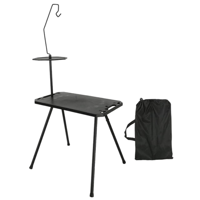 Mesa auxiliar plegable portátil para exteriores, de polipropileno, resistente, versátil, de plegado rápido con soporte de luz de doble capa y patas de Negro