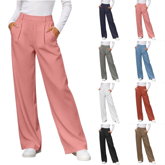 ClodeEU Women's Elastic Waist Straight Leg Dress Pants,Fashion Solid Color Trouse With Pockets ,Women's Plus XL
