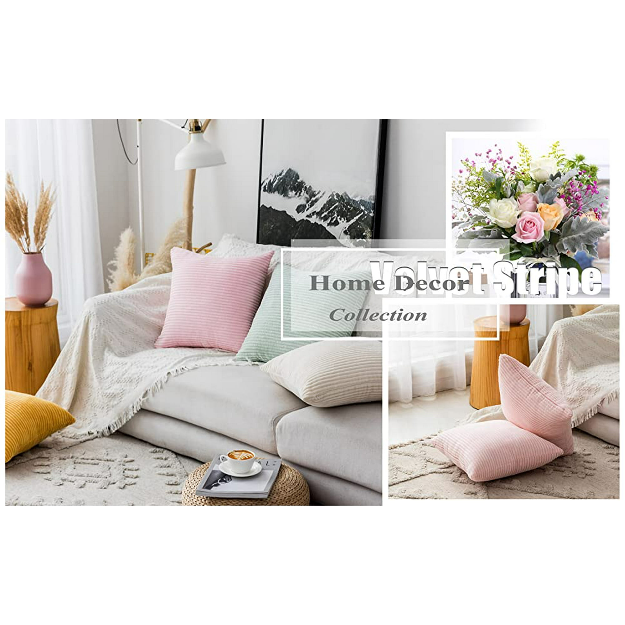 Throw Pillow Cover Super Soft Striped Velvet Cushion Cover for Living Room 20 x 20 50cm Blush Pink Walmart
