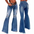 thumbnail image 3 of Jeans for Women Bootcut Ripped High Waisted Flare Jeans Distressed Ladies Casual Pants Trousers Medium Blue M, 3 of 6