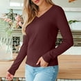 thumbnail image 5 of JUSLIO Cotton Blouses for Women Pullover Knit Shirts Tops Solid Long sleeve V Neck Shirts Tops Wine 2XL, 5 of 9