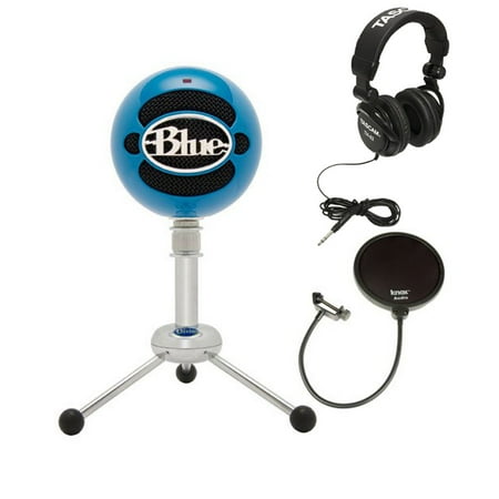 Blue Microphones Snowball USB Microphone (Electric Blue) with JVC Full-Size Studio Headphones & Microphone Pop Filter