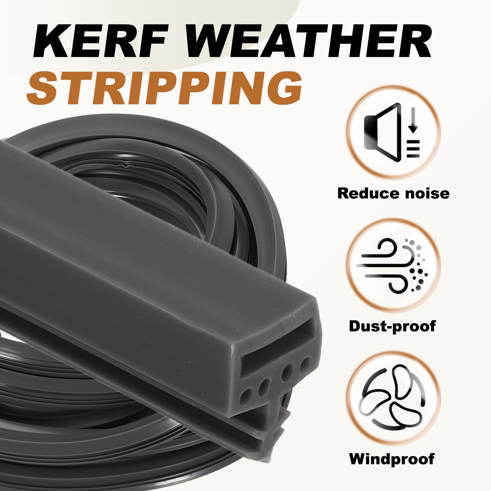 Uxcell Kerf Weather Stripping Seal Strip (16.4ft x 11/32") - 2 Pack Square Kerf Noise Reduction Rubber Flange Window Weatherstrip Seal for Door Frame Windows Card Slot, Gray