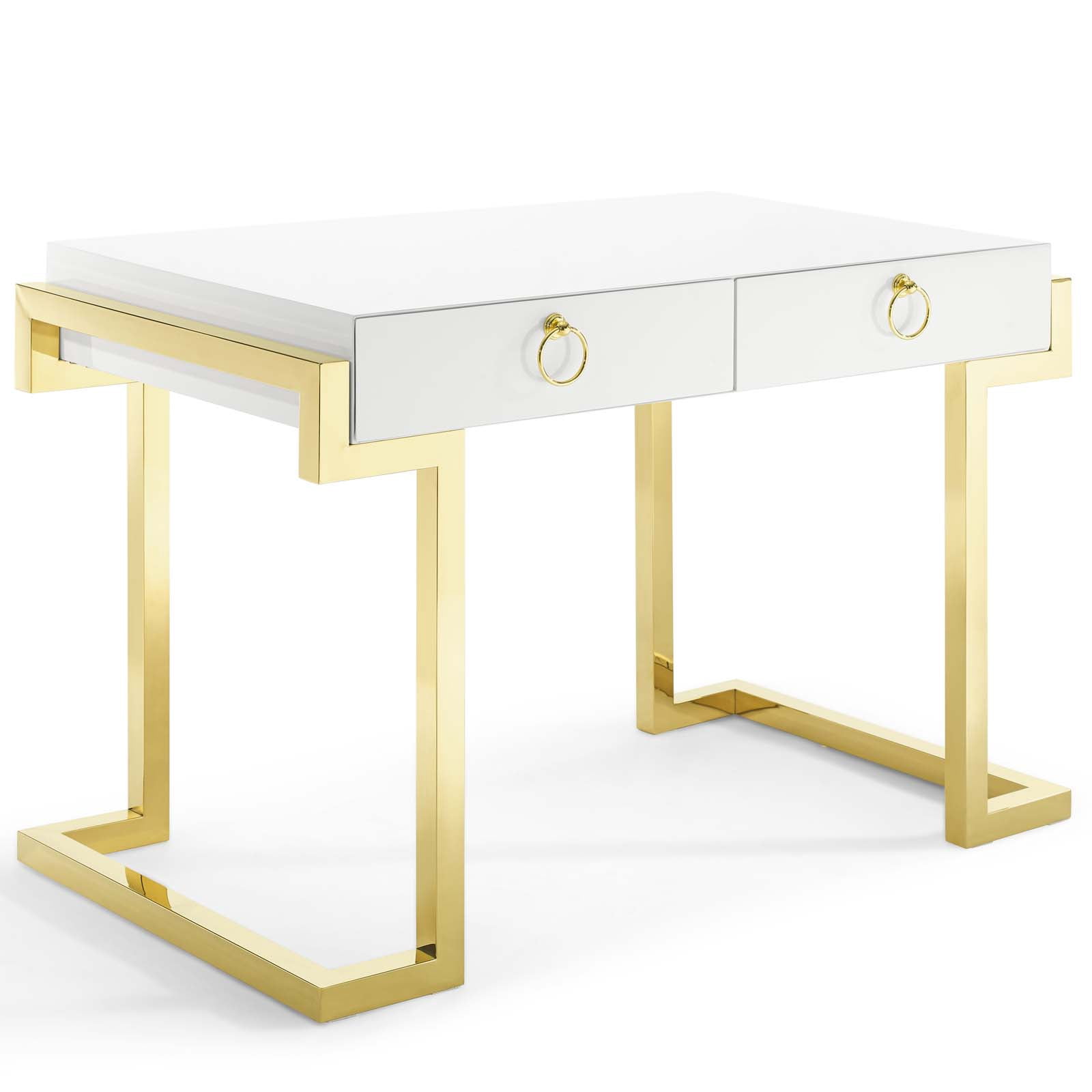 Modway Ring Modern Style Stainless Steel Office Writing Desk in Gold/White