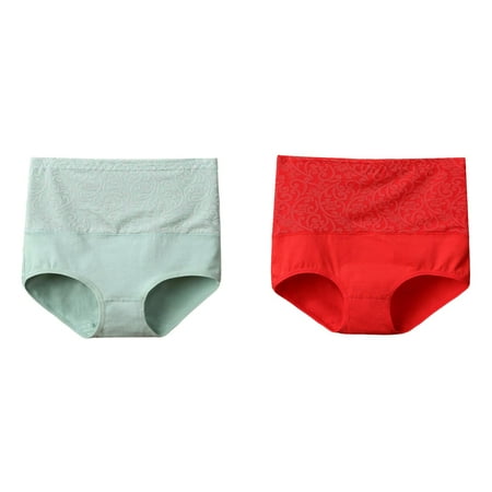 (2-Pack) Kcodviy Women s Solid Color Underwear Womens Underwear High Waisted Underwear Lane Dress 14 Lace Thong Panties Lot Pads Underwear for Women Plus Size Womens Underwear Seamless Bikini w