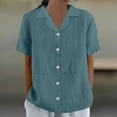 thumbnail image 2 of Taqqpue Womens Shirts Solid Color Lapel V-Neck Button Down Short Sleeve Blouse Tops Loose Fit Casual Plus Size Tees with Pockets, 2 of 6