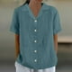 thumbnail image 2 of Tops de encaje para mujer,Camisa de manga corta con cuello en V y botones para mujer, top informal con estampado liso, mezcla de poliéster y elastano, largo regular para uso diario, sopatenor, 2 of 8