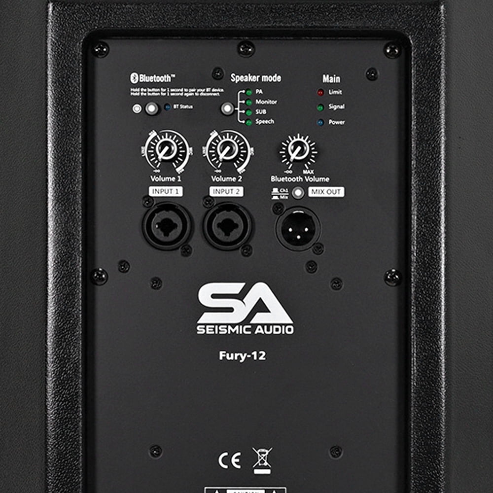 Seismic Audio - Fury-12 - Pair of Powered 12 Inch 1000 Watt PA /DJ Loudspeakers with DSP, Built in Bluetooth, Mixer & Class D Amplifier