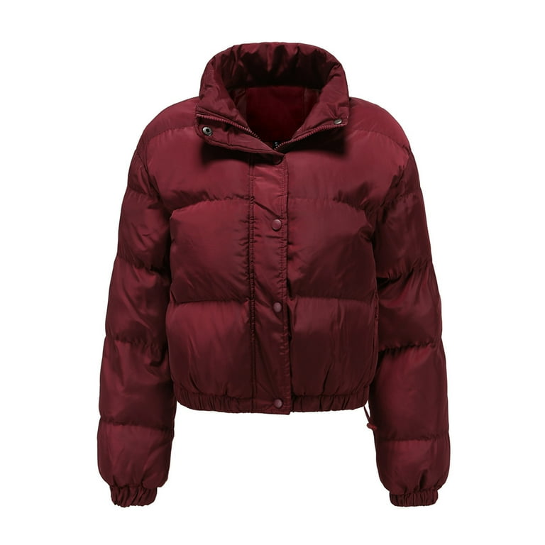 Burgundy cropped puffer jacket sale