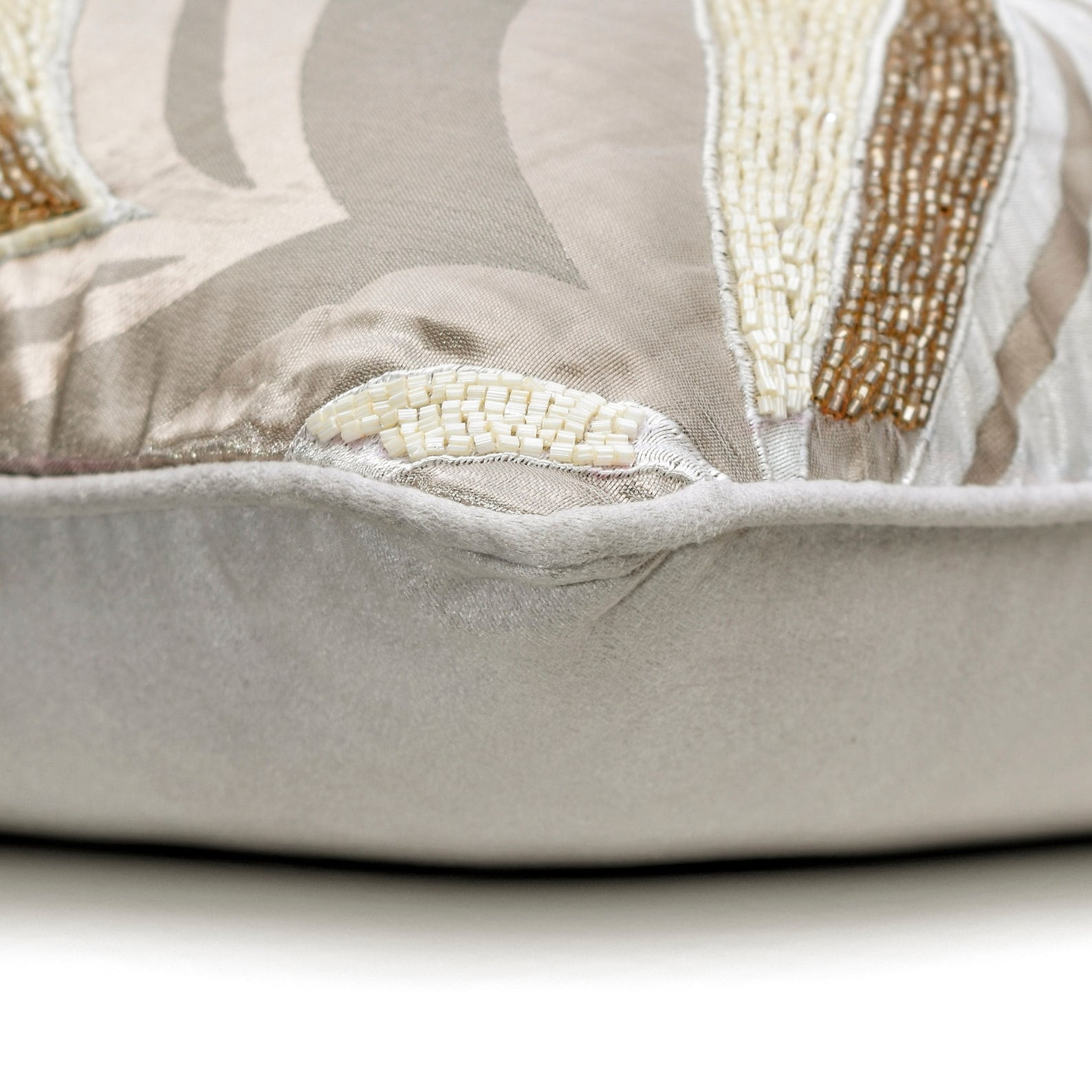 The HomeCentric Decorative Ivory & Dull Gold Pack of 2, 22x22 inch (55x55 cm) Pillow Covers, Jacquard Silk Bead & Embroidery Throw Pillows For Sofa, Abstract Pattern Modern Style Easter - Jahan
